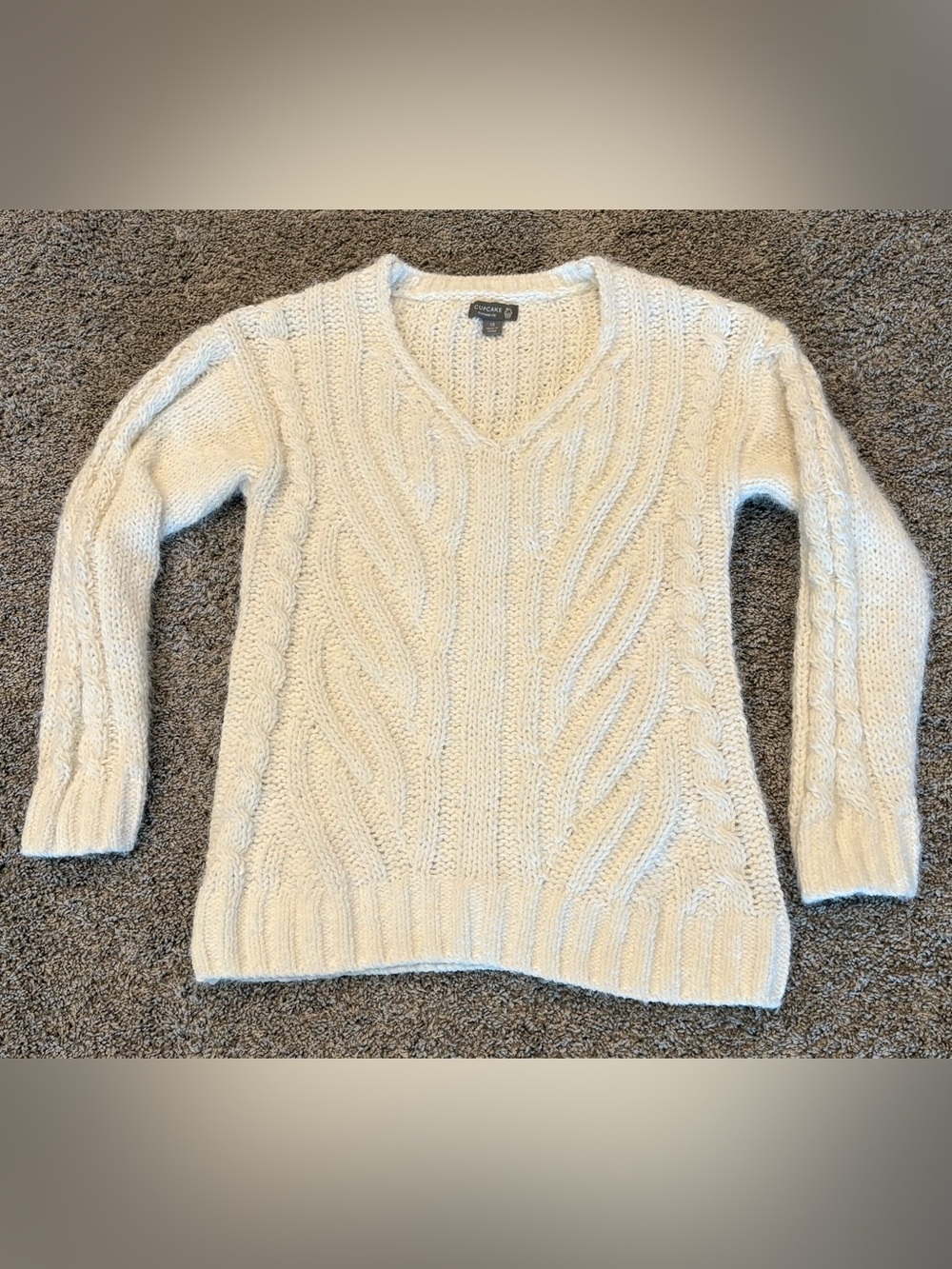 Cupcake Cable-Knit V-Neck Sweater